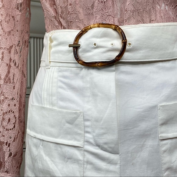 Zara Women’s White Cotton Linen Belted Pleated Midi Skirt with Pockets + Slit S - Picture 8 of 13